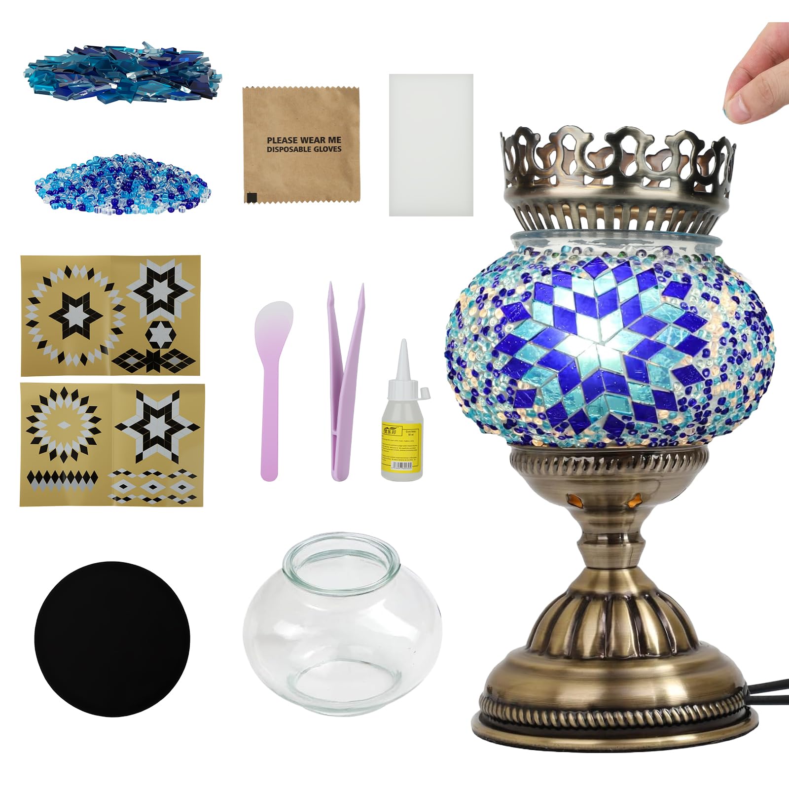 Longzhuo Turkish Mosaic Lamp Kit DIY Sachet Placement on Top Stained Glass Decorative Table Bedside Night Light Tabletop Bohemia