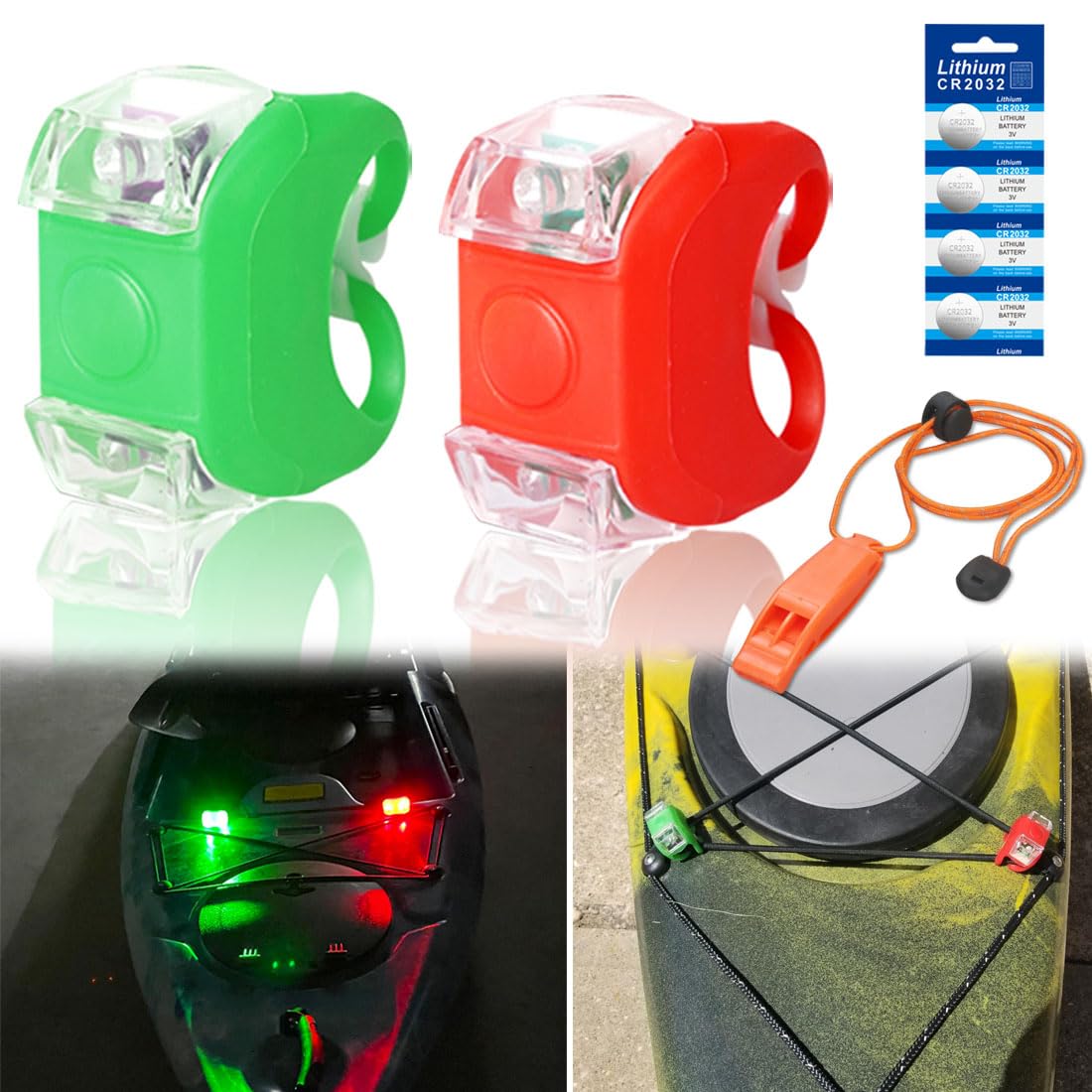 Botepon LED Boat Bow Lights, Red & Green Marine Navigation Lights, Battery Operated Safety Lights for Kayak, Yacht, Pontoon, Dinghy