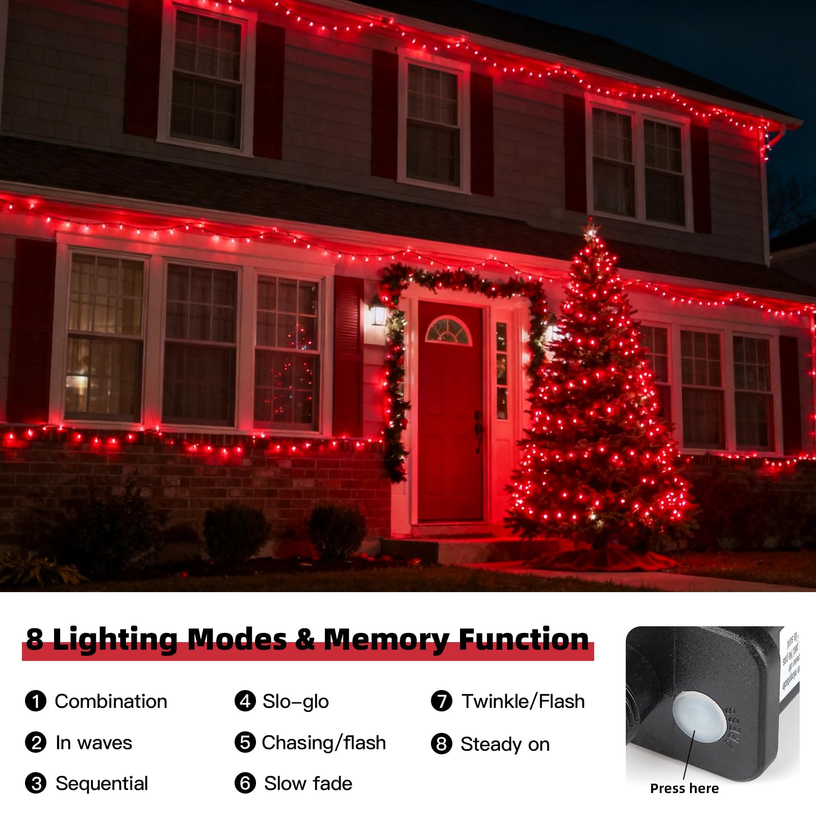 Vtechology 500 Led Red Christmas Tree Light 170Ft Connectable Christmas Lights With 8Modes Ul Certified Lights String Outdoor For Christmas Holiday Party Decor