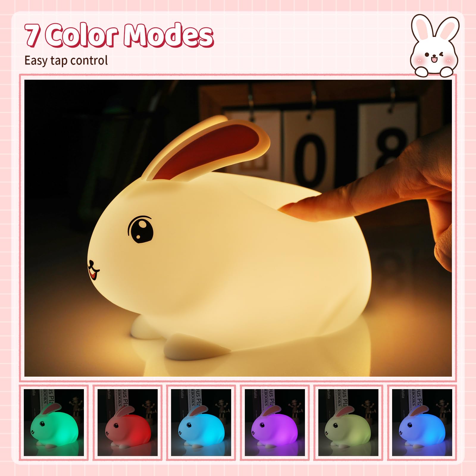 SALUOKE Baby Night Light 7-Color: Soft Silicone Nursery Light for Kids Room Decor with Portable Rechargeable Cute NightLamp Anim