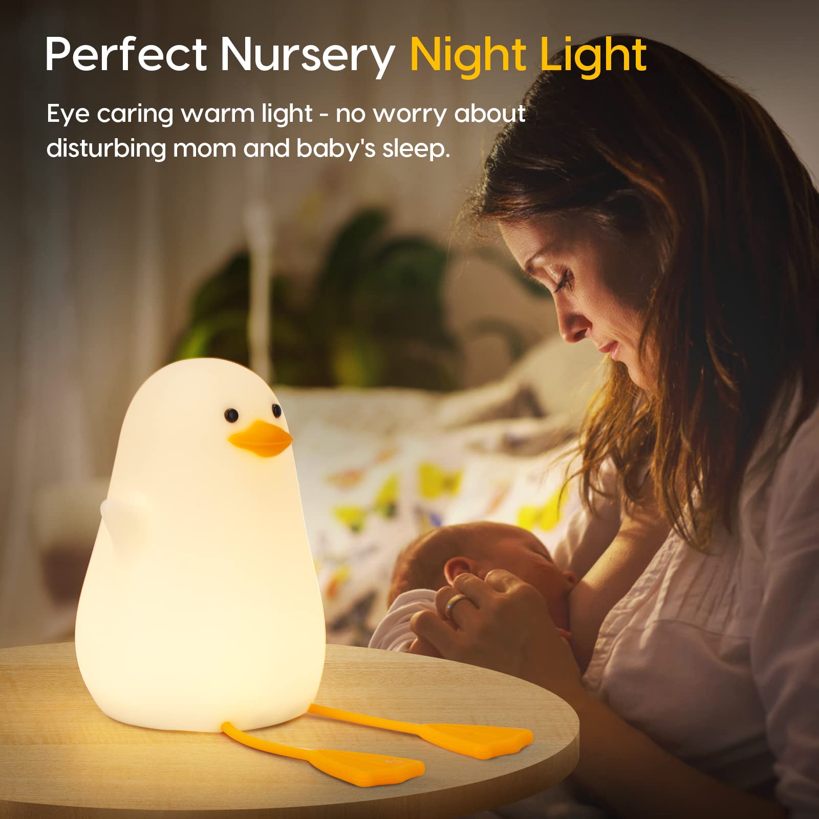 Amaredom Led Night Light For Kids, Rechargeable Duck Shape, Color Changing & Dimming Function