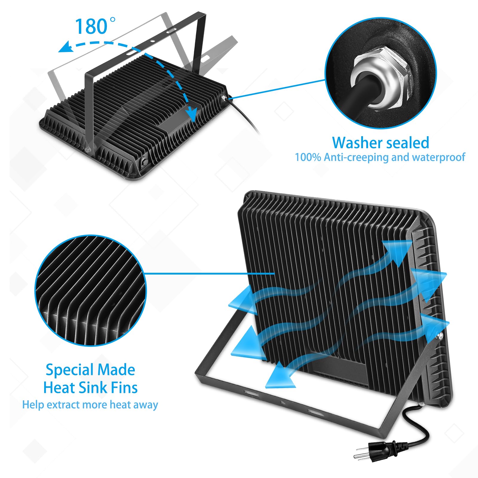 YANYCN 300W LED Flood Light - 2000W Equivalent, 5000K Daylight White, 43500LM, IP66 Waterproof for Sports Fields, Arena, Stadium