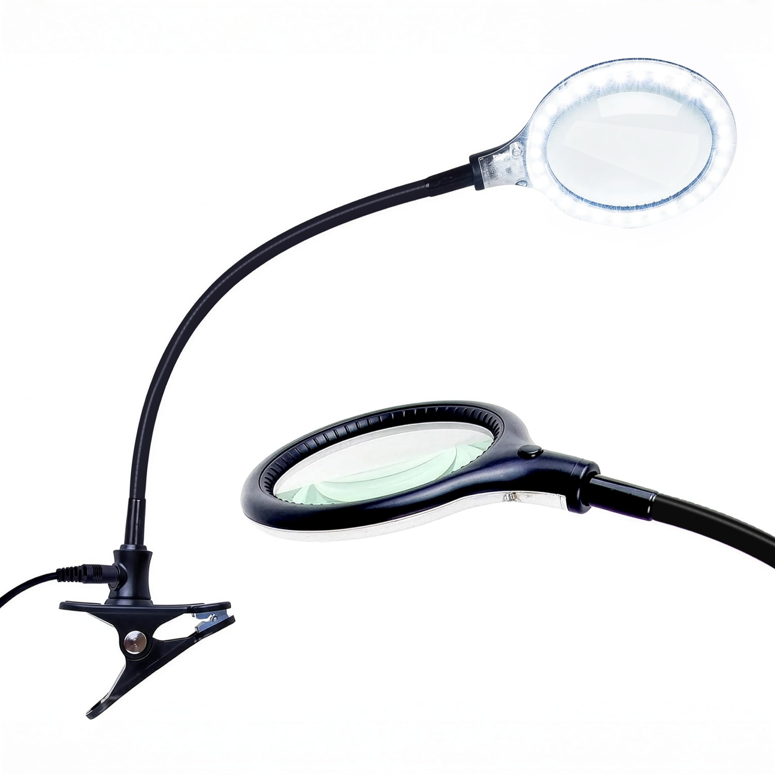 Brightech LightView Flex Magnifying Desk Lamp - 1.75X Magnifier with Light, Adjustable for Crafts & Reading, Black, Model LTVW2-BK