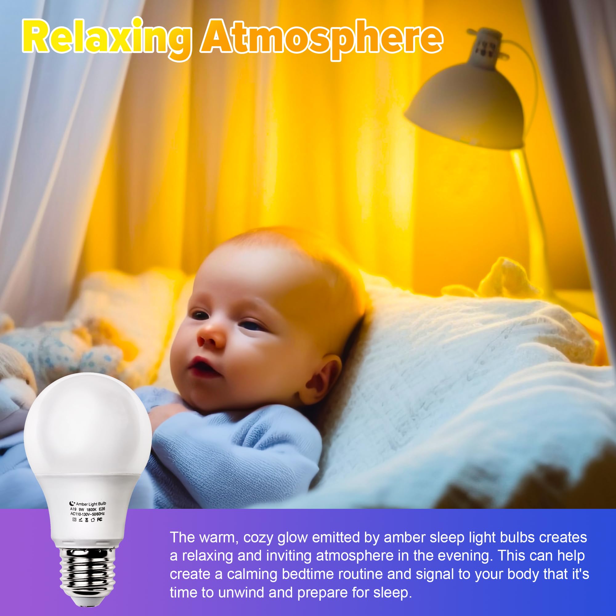 Daluxshop Amber Sleep Light Bulbs, Blue Light Blocking, A19 9W(60 Watt Equivalent) Dim Light Bulbs For Lamp, 1800K Warm Light Bu