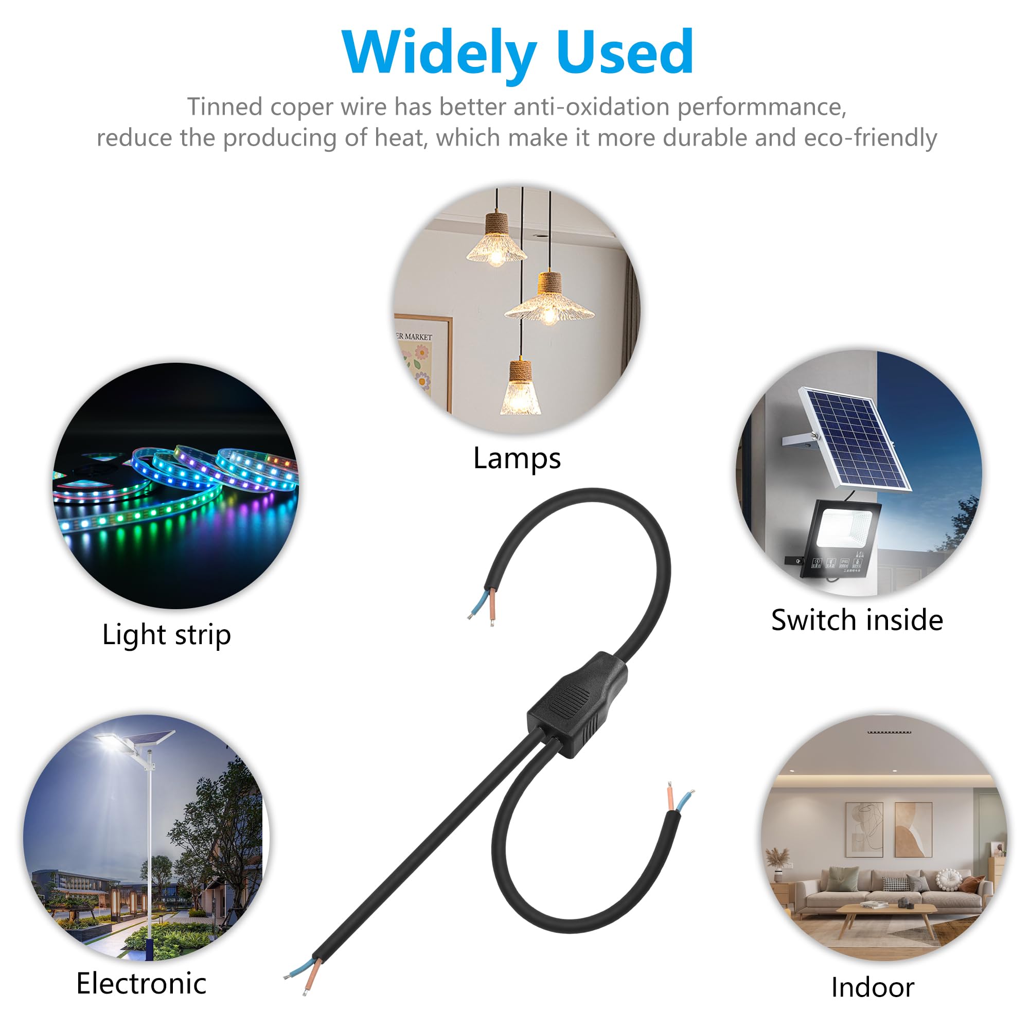 Sinloon 2 Wire Y Splitter Pigtail Cable Outdoor Led Connector Splitter 17Awg Pre-Tinned Pigtail Extension Cable For Indoor/Outdo