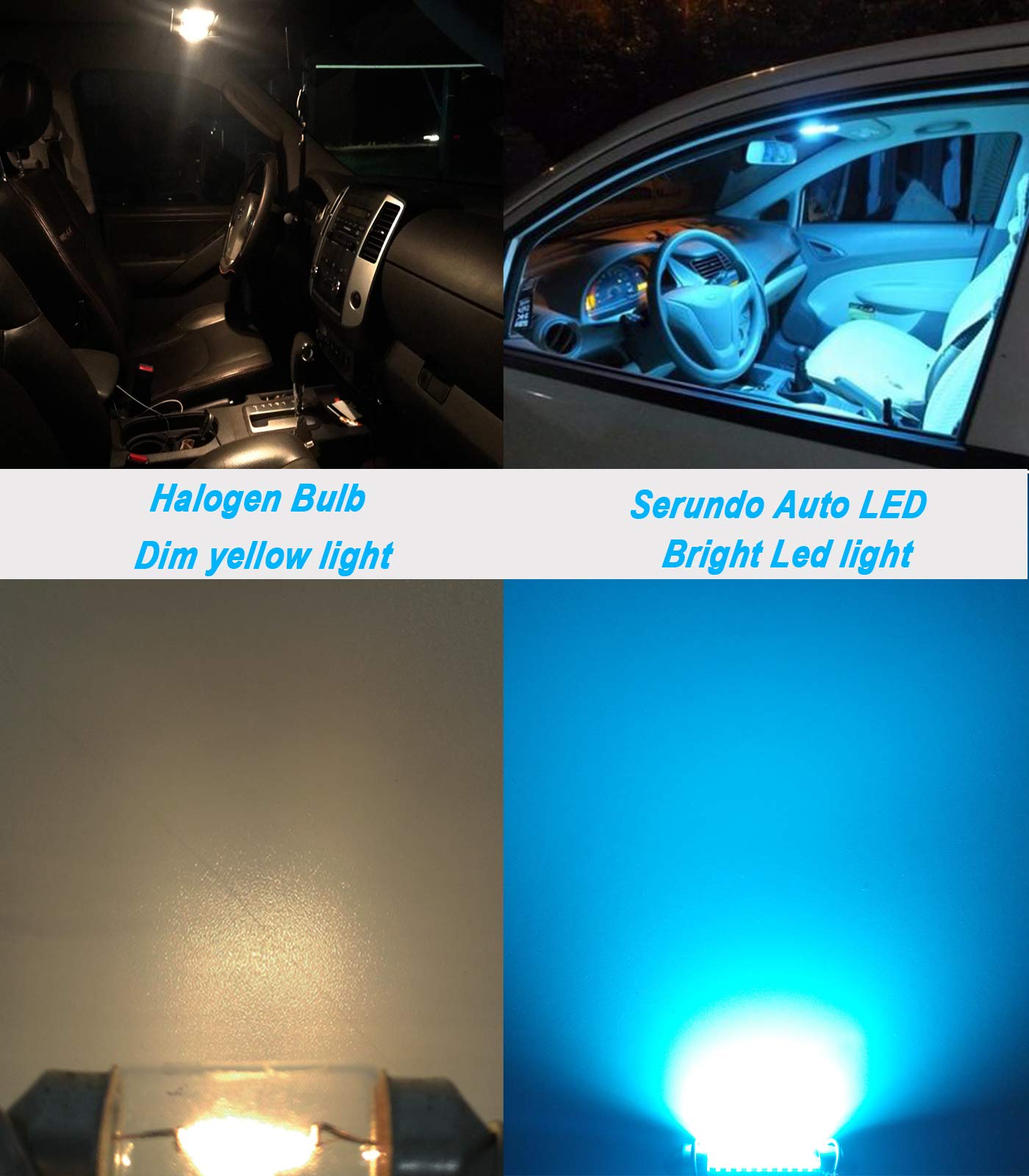 Serundo Auto 578 Led Festoon Bulb 211-2 Led Car Bulb 41Mm 42Mm 1.65In 212-2 Bulb For Car Map Light Dome Light, 22Smd 3014 Chips Interior Led Festoon Bulb,Pack Of 4Pcs Ice Blue Color