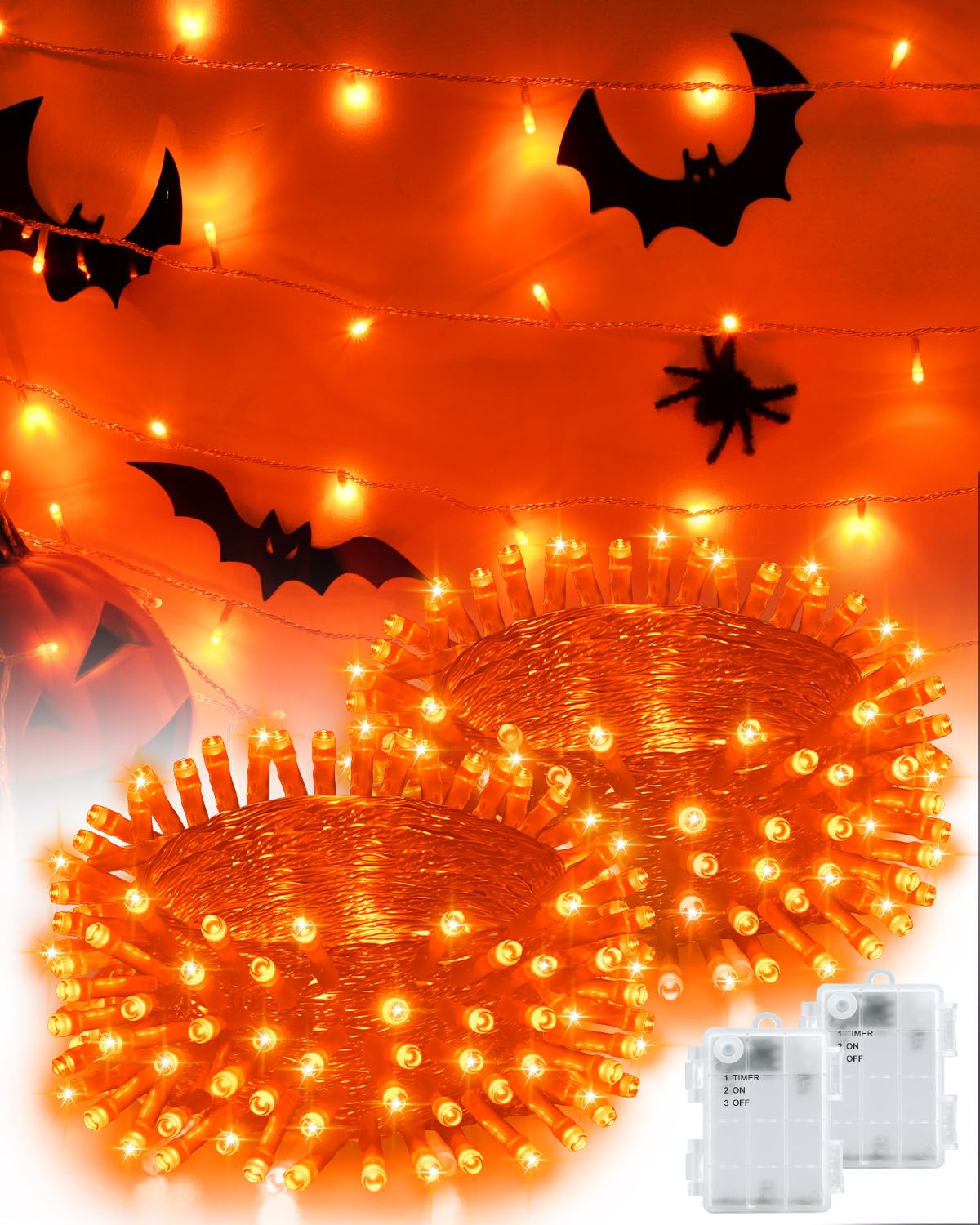 Kelumi Halloween String Lights Battery Operated  Orange Lights with Timer Waterproof 16.4ft 50 LED Halloween Decorations for Outdoor Indoor Patio Party Garden Yard Decor