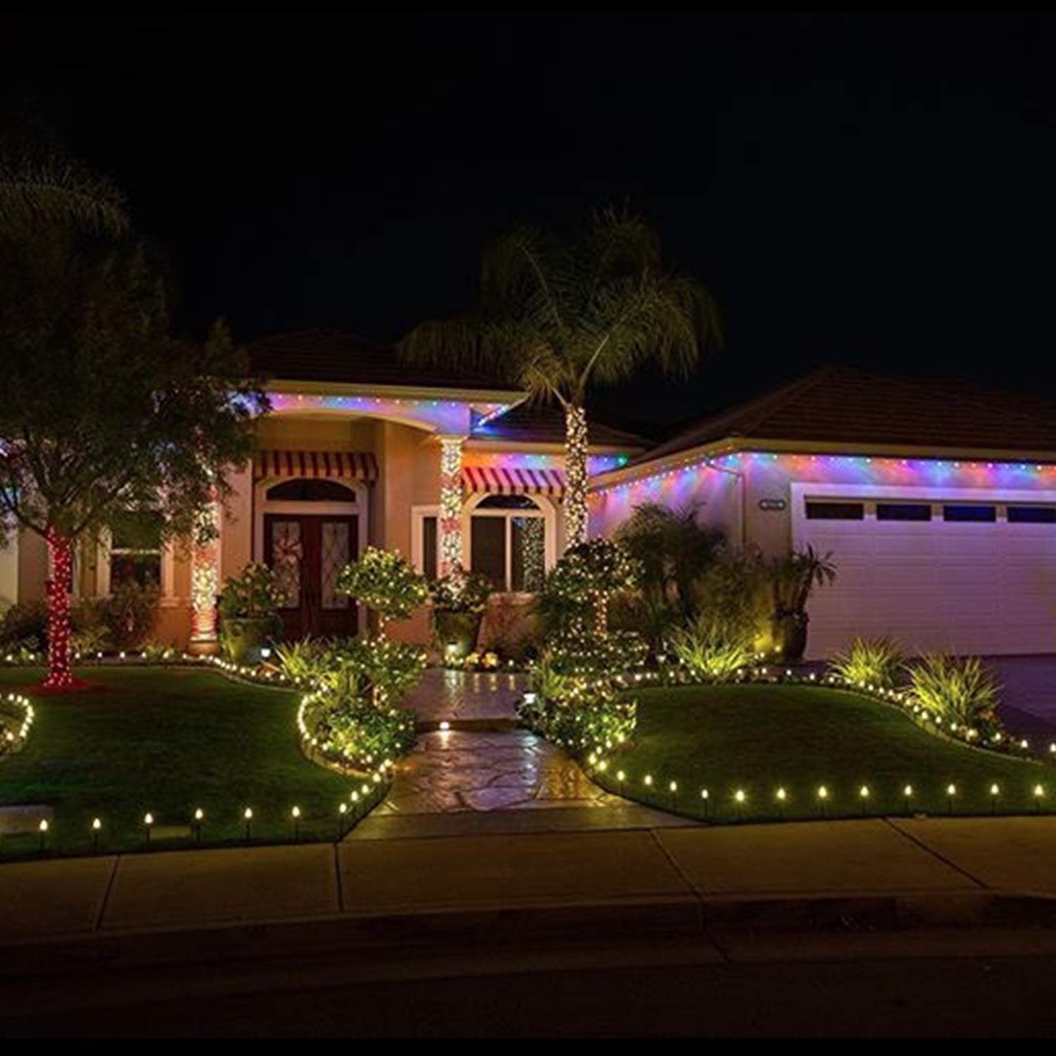 2 Pack C9 Christmas Pathway Lights Outdoor - Total 51.4 Ft Walkway Lights With 40 Clear Bulbs, Connectable Christmas Stake Light