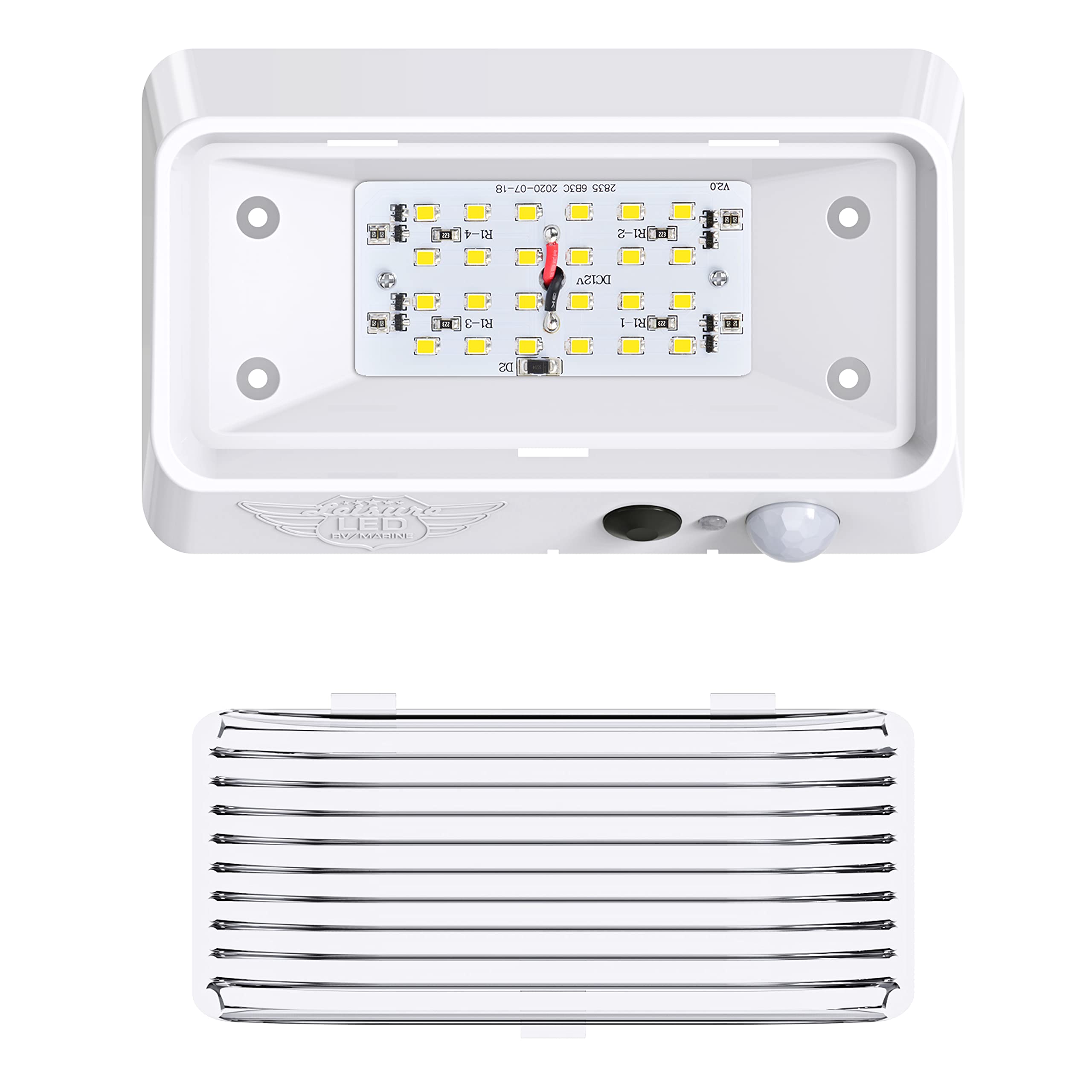 Leisure Led Rv Exterior Motion Sensor Porch Utility Light 12V 300 Lm Lighting Fixture. Replacement Lighting For Rvs, Trailers Campers 5Th Wheels White Base (White)