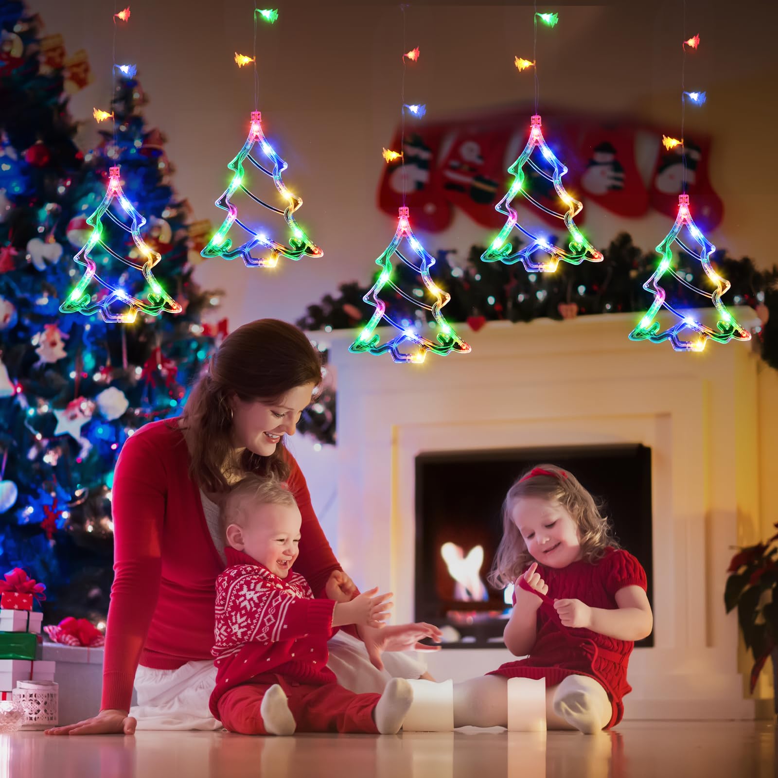 Lyubasa Christmas Lights Decorations, 4.9Ft Remote&Time 8 Light Mode With Battery Powered 78 Multicolor Led Tree Window Curtain Lights For Eaves, Garden, Yard, Indoor Outdoor Xmas Lamp Decor