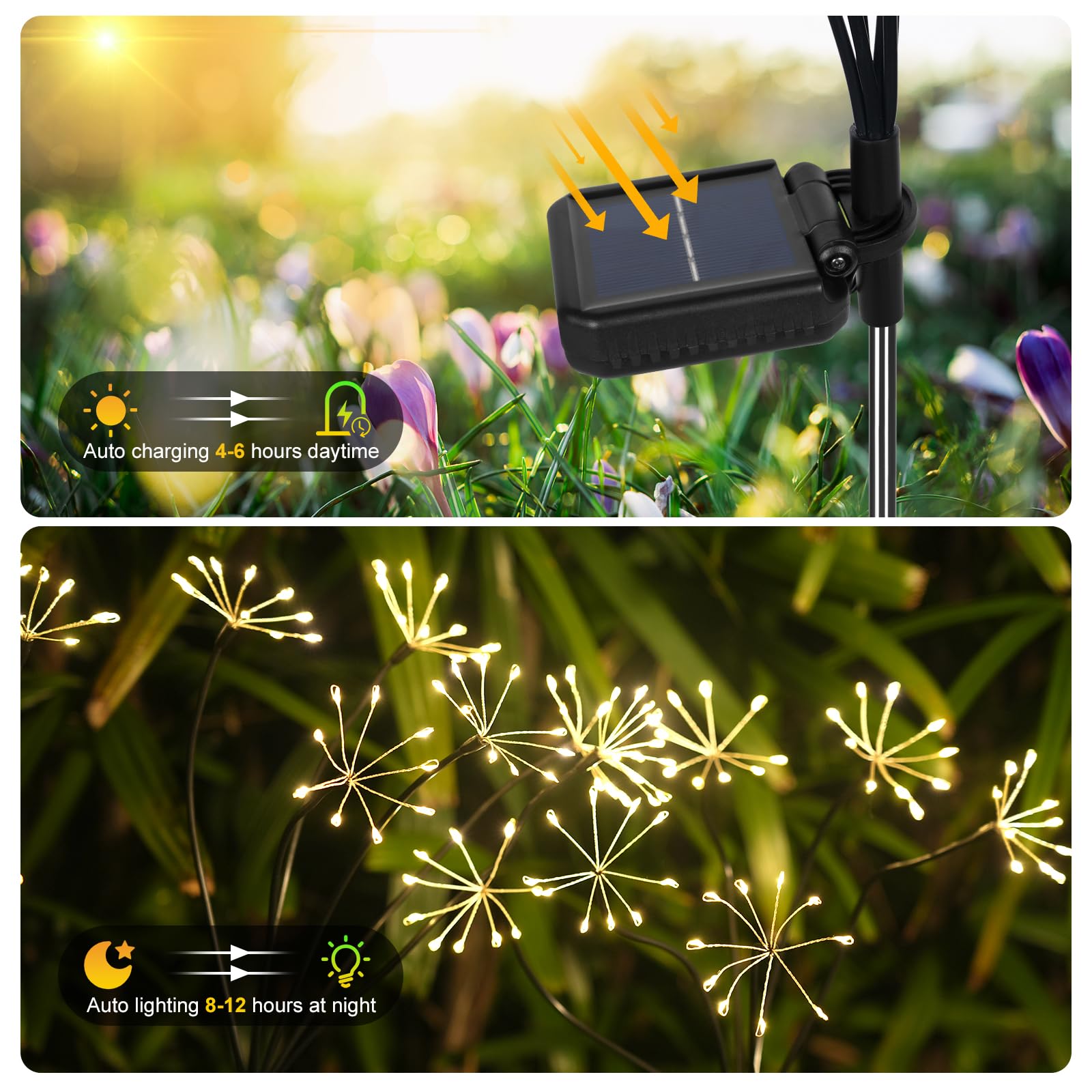 Solar Garden Lights 4 Pack Twinkling Solar Firework Lights With 2 Modes 240Led, Solar Lights Outdoor Waterproof For Outside Yard