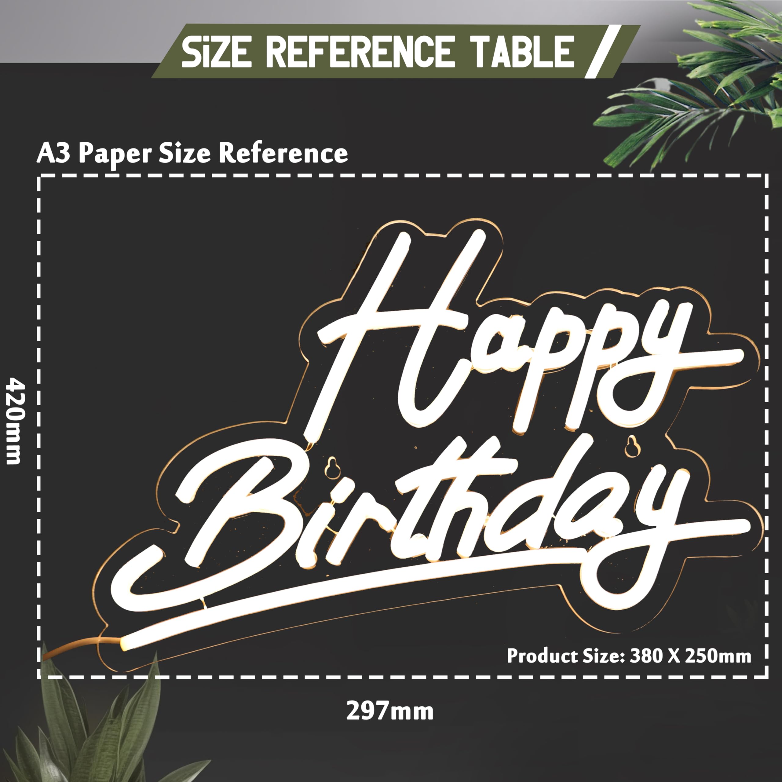 Shellvcase Neon Sign - Happy Birthday, Battery Operated, USB Powered, Adjustable Brightness, Acrylic, 15 x 9.6 inches, White