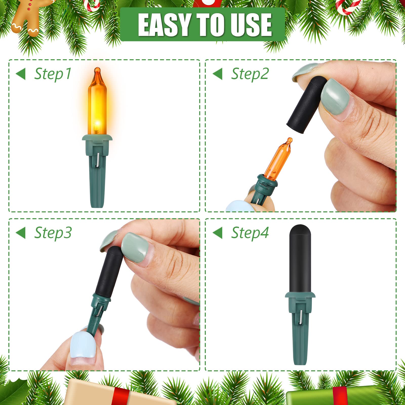 Zonon 100 Pieces No Glow Caps Christmas Glass Led Glow Plug Cap Light Blackout Caps No Glow Caps Black Out Cover For Christmas Lights(5 X 20 Mm, 100 Pieces)