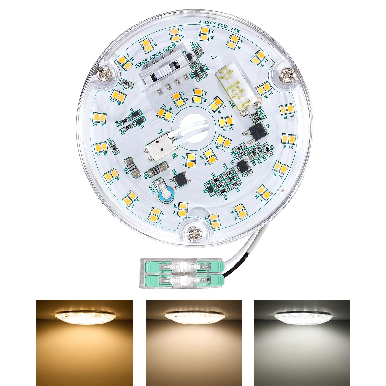 senroyal 4 Inch Ceiling Fan LED Light Kit, 18W 2100LM, Dimmable, 3CCT 3000K/4000K/5000K,