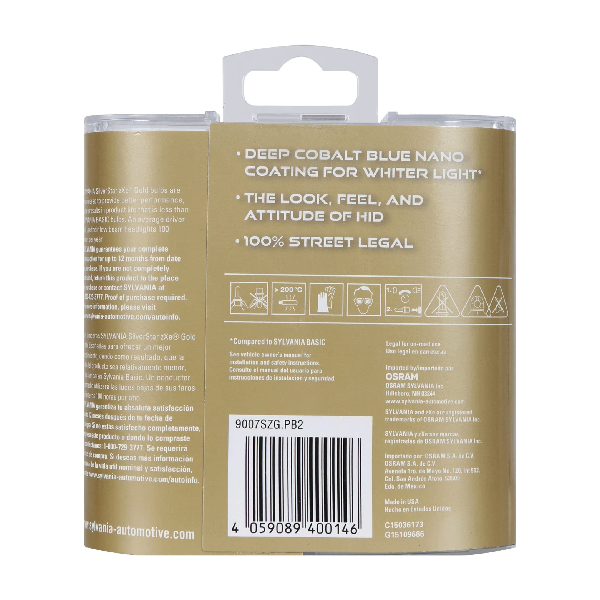 SYLVANIA 9007 SilverStar zXe GOLD Halogen Headlight Bulb - Bright White Light, Xenon Charged Technology, 2 Bulbs