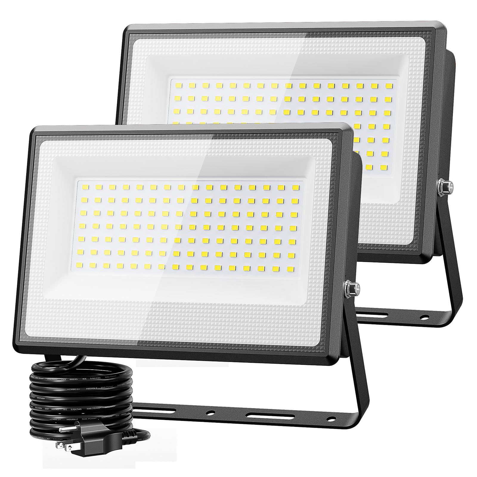 Olafus 100W LED Flood Light - 9000lm, IP66 Waterproof, 6500K Daylight White, Black, Model LAA100BG, 2 Pack