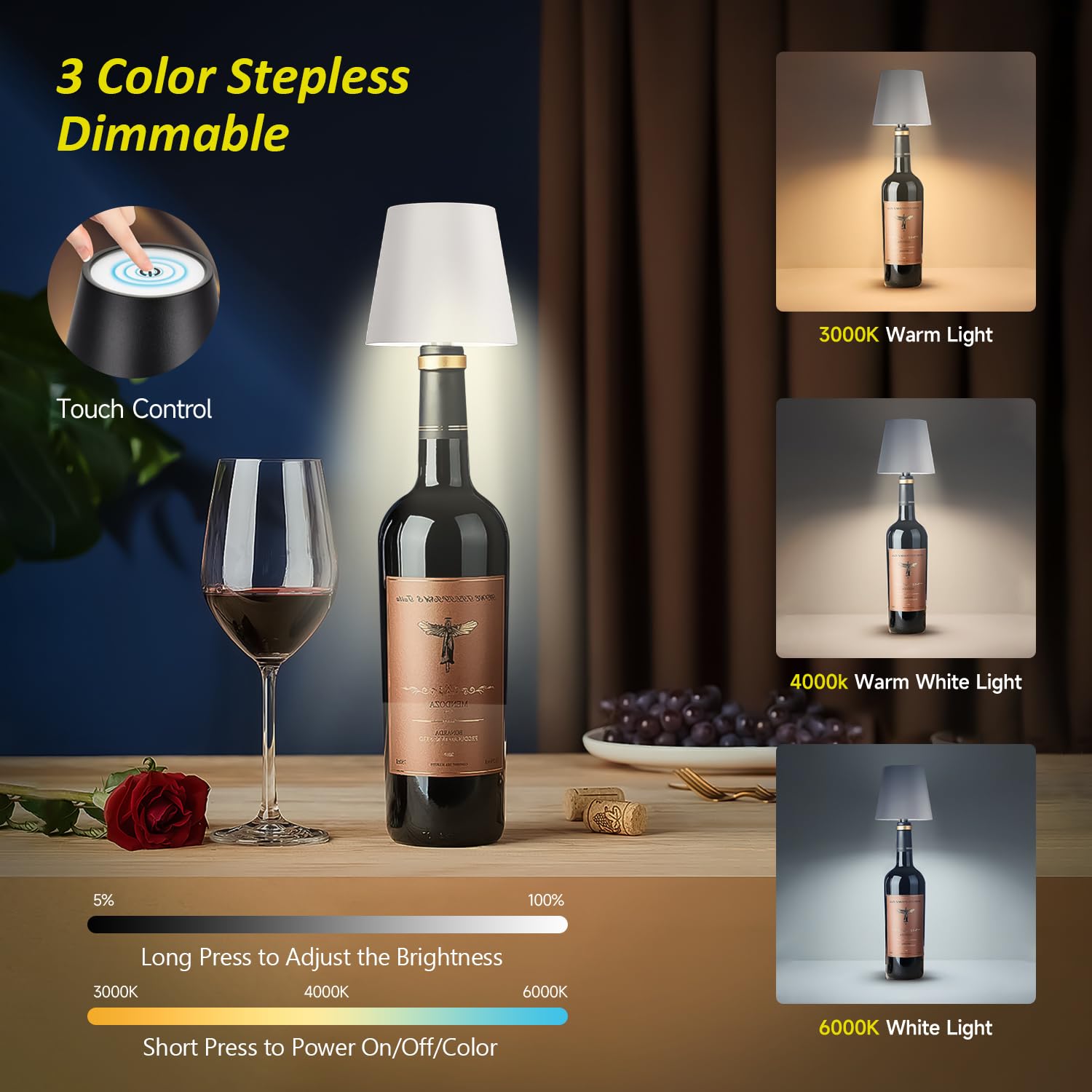 2025 New Wireless Bottle Lamp - Led Bottle Lights For Liquor & Wine Bottles, Cordless Lampshade, Whiskey Bottle Top Light, Bottl