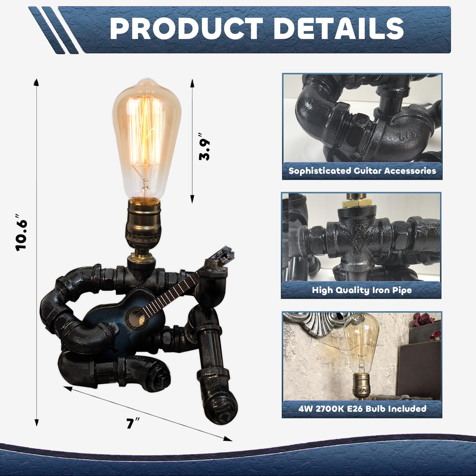 Friceoinw Music Guitar Table Lamp Cool Gifts for Music Lovers Guitar Gifts for Men Unique Guitar Player Gift Ideas Edison Bulb L