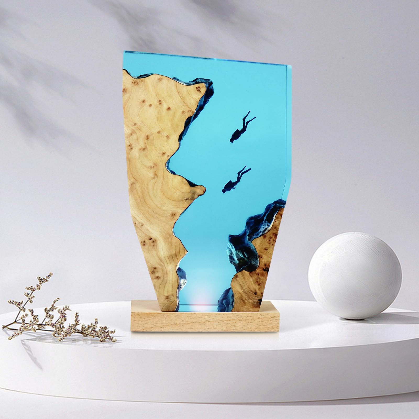 eletriace Epoxy Resin Diver Lamp, Diver Ocean Lamp,Handmade Home Decor Bedside Nightlight, Unique Resin Lighting, Nightstand Dec