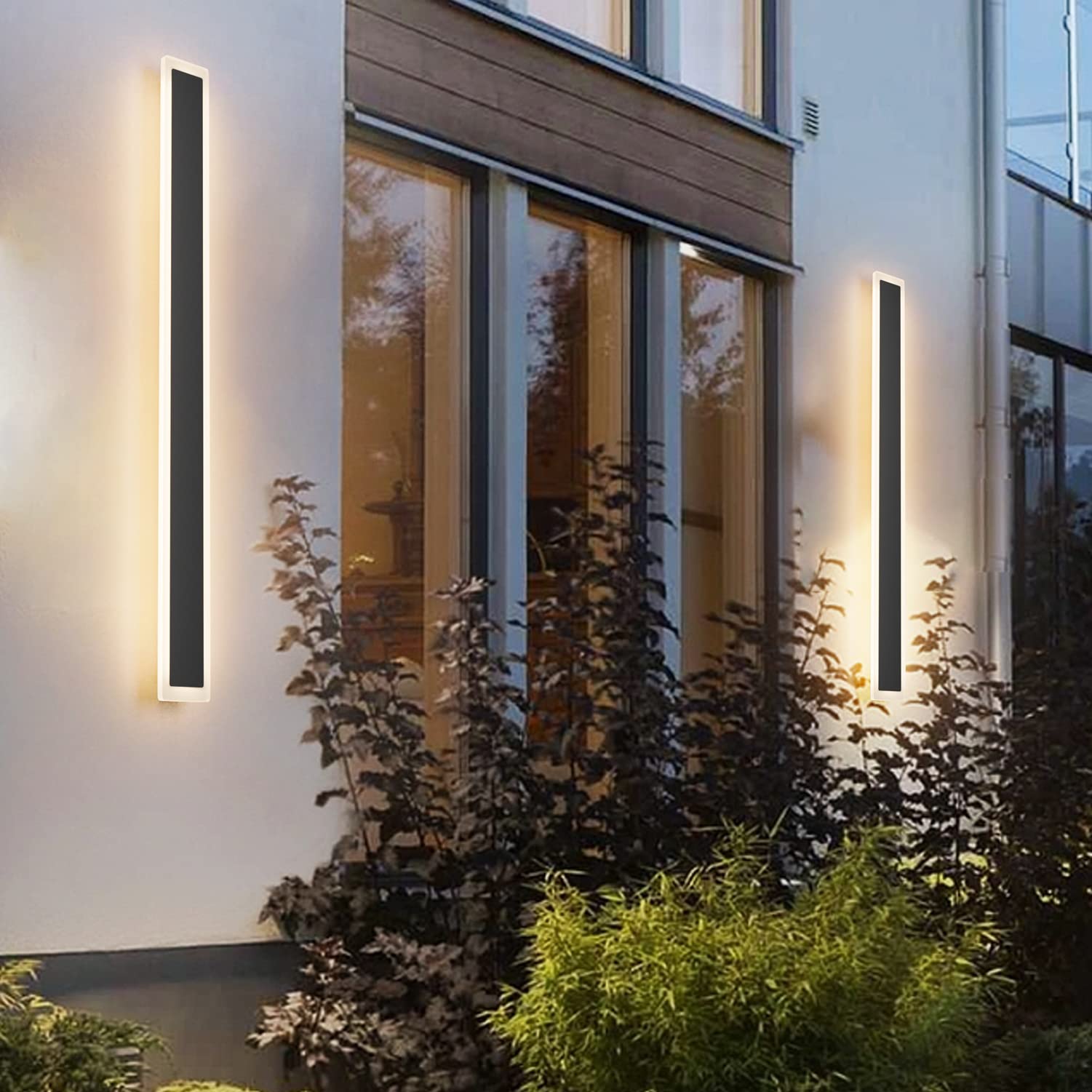 Aipsun 2 Pack Black Outdoor Wall Light 39.4inch Modern LED Exterior Wall Sconce, Long LED Linear Exterior Lights 3000K for House