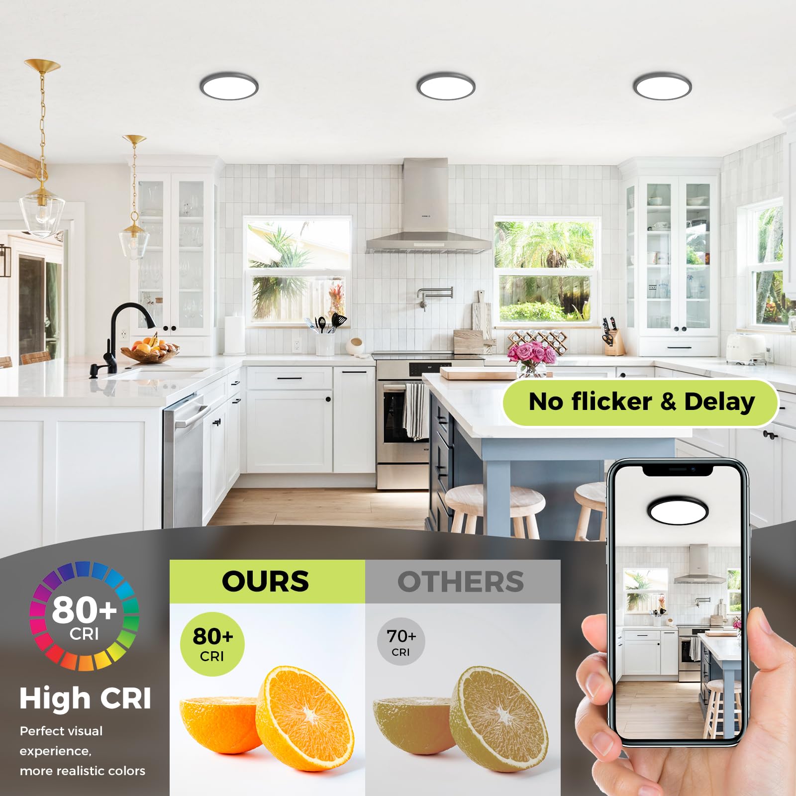 2Pack Led Flush Mount Ceiling Light Fixture, 7Inch 15W, Dimmable&3000K/3500K/4000K/5000K/6500K Adjustable Low Profile Ceiling Li