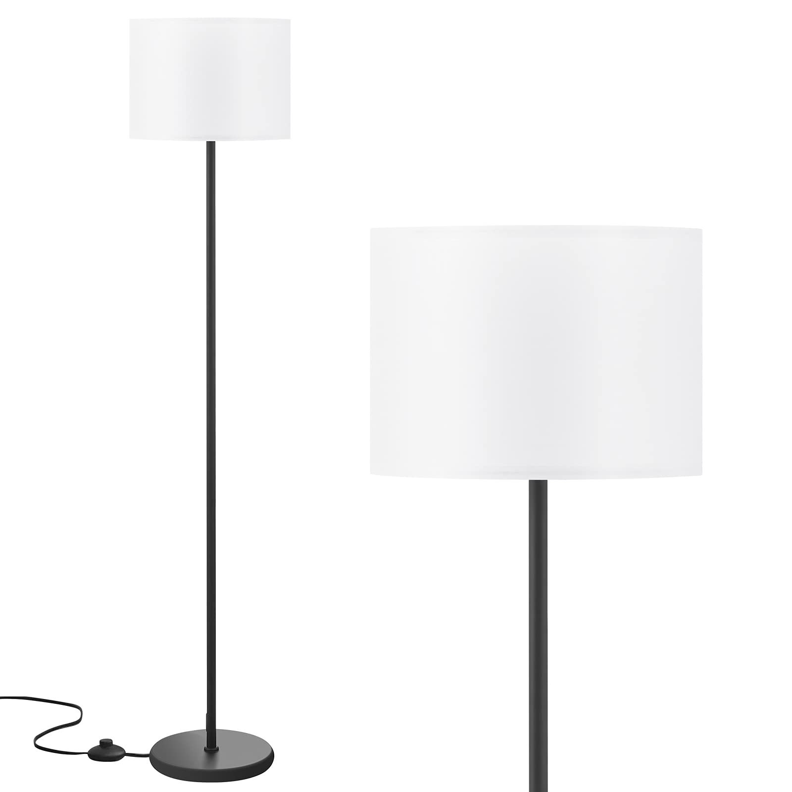 Ambimall LED Floor Lamp - Modern Fabric Shade, Black Pole, Foot Switch, Ideal for Living Room, Bedroom, Office, Dining Room, Kitchen