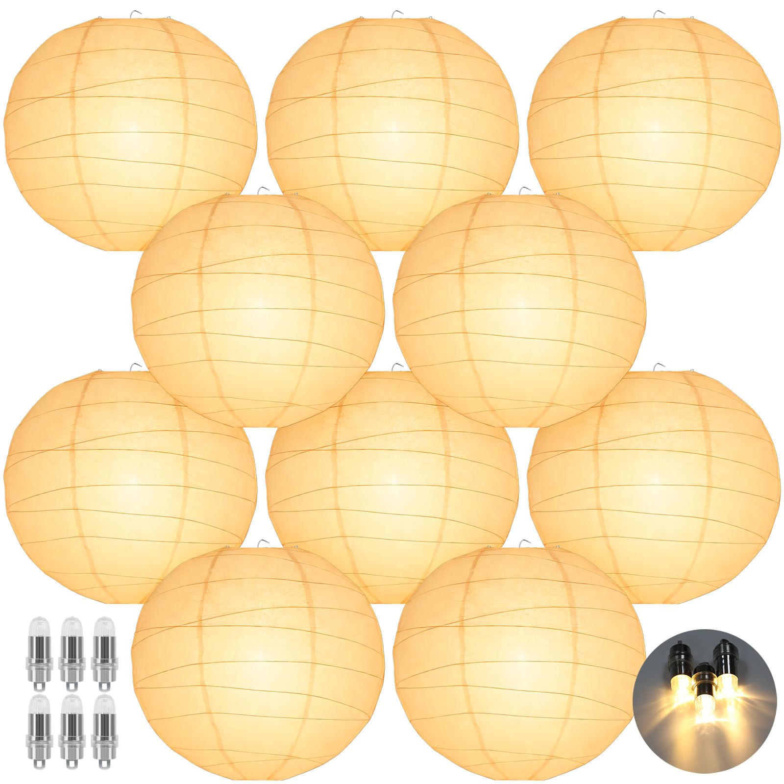 LIHAO 10 White Paper Lanterns with Lights  Chinese Lanterns Decorative for Party Decorations Wedding Anniversary Birthday Indoor Outdoor Home