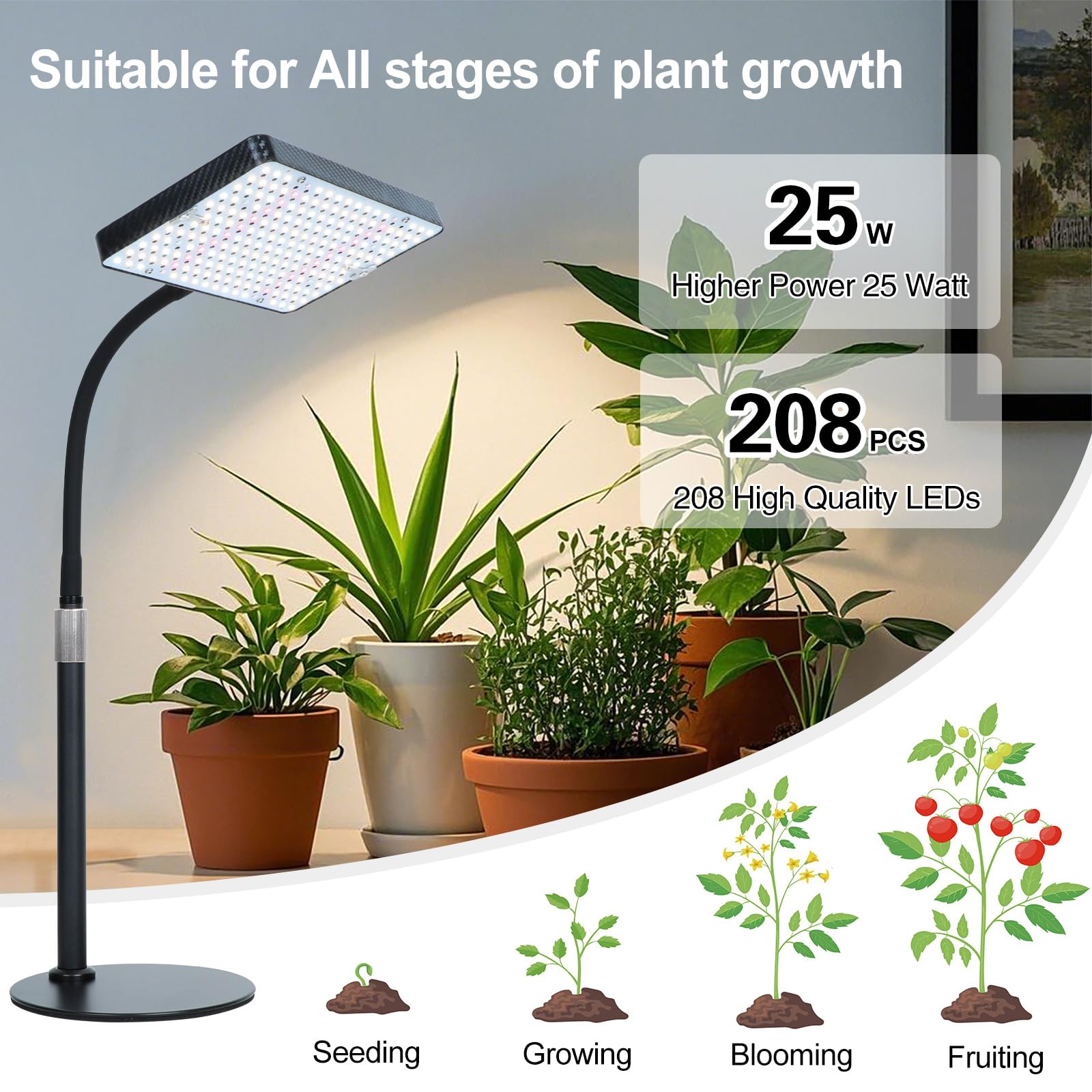 Orchbloom Tabletop Grow Light 25W with Timer, Full Spectrum, Black, Model Zinqolay for Indoor Plants & Bonsai