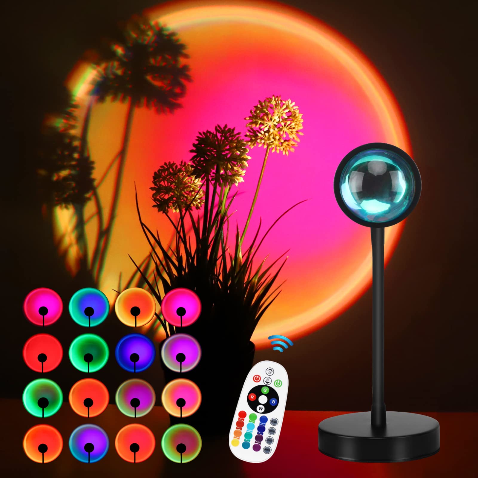 Sunset Lamp Projection, 16 Colors Sunset Lamp Multiple Colors With Remote Control, 360 Degree Rotation Led Sunset Projection Lam