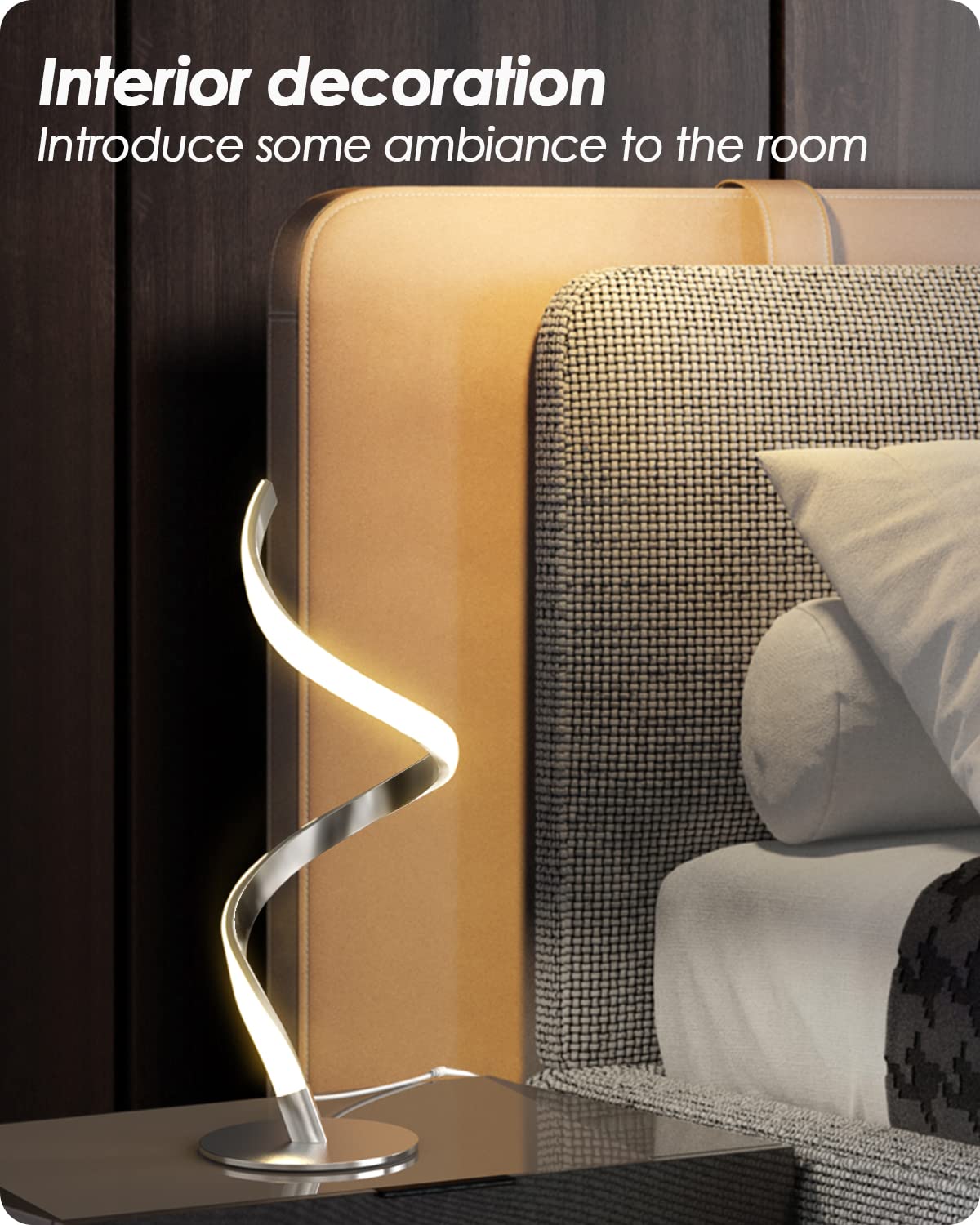 Yarra-Decor Modern Spiral Bedside Lamp - Touch Control LED, Stepless Dimmable, Silver 2 Pack, Model TD-010SPIRAL