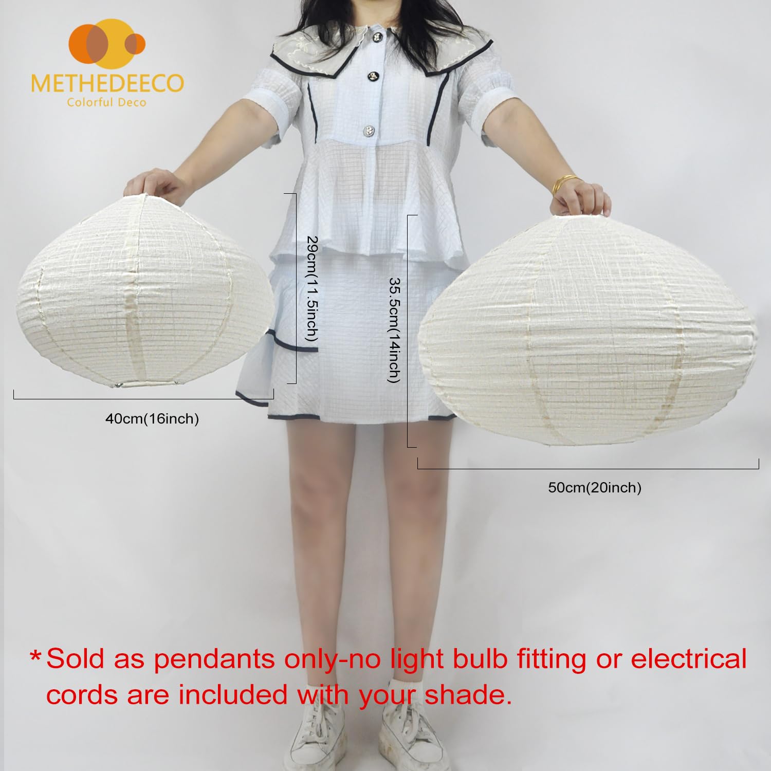 Methedeeco 2Pcs 20Inch Big Diamond Shape Hanging Fabric Lampshade,Paper Lantern,Minimalist Boho White Beige Foldable Linen Pendant Light For Living Room, Dining Room, Bedroom,Showcase Deco And Gift