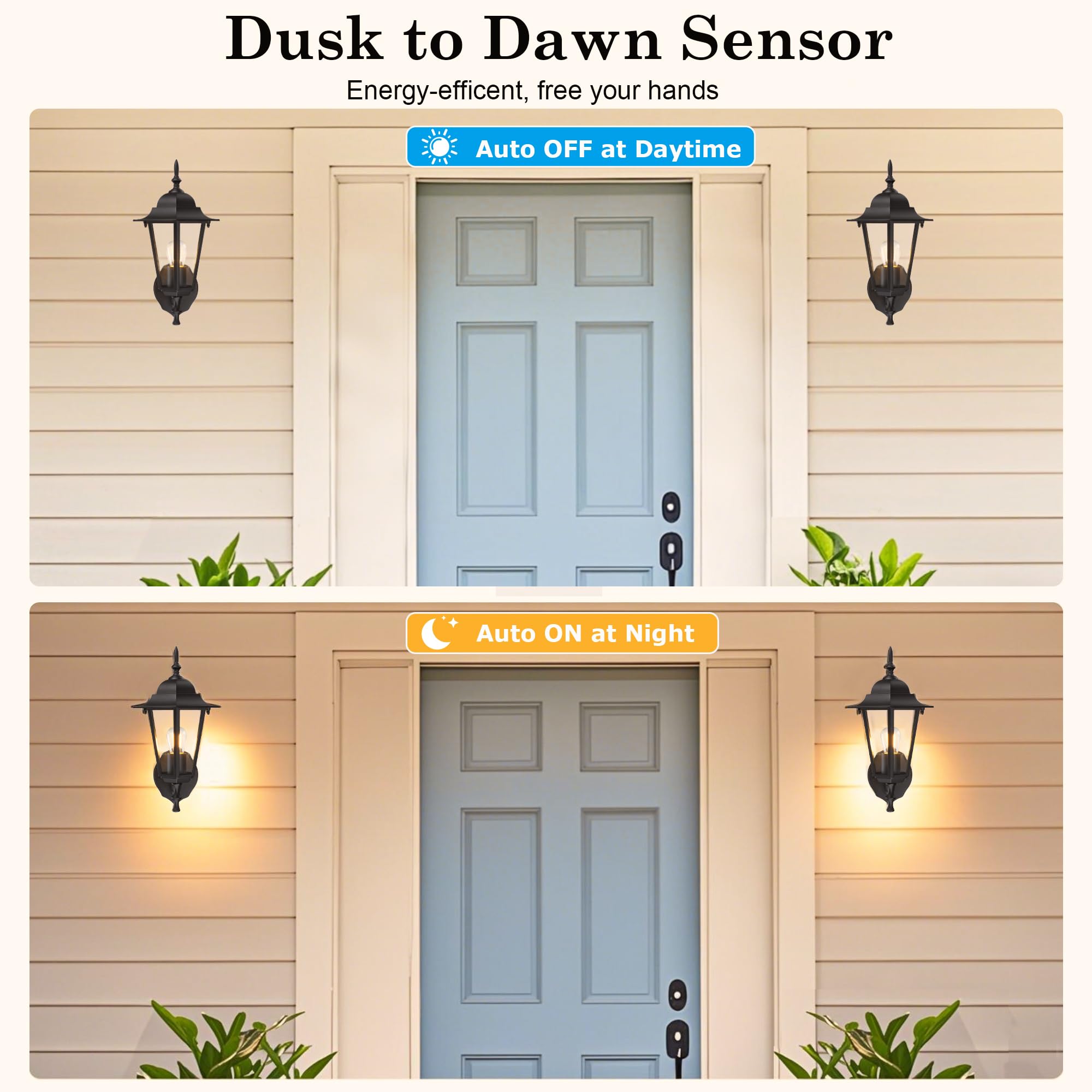 GRUENLICH Dusk to Dawn Outdoor Wall Sconce, 14 Inch, Black Aluminum, 2 Pack, Model GR-WL003D2D-BK-2PK