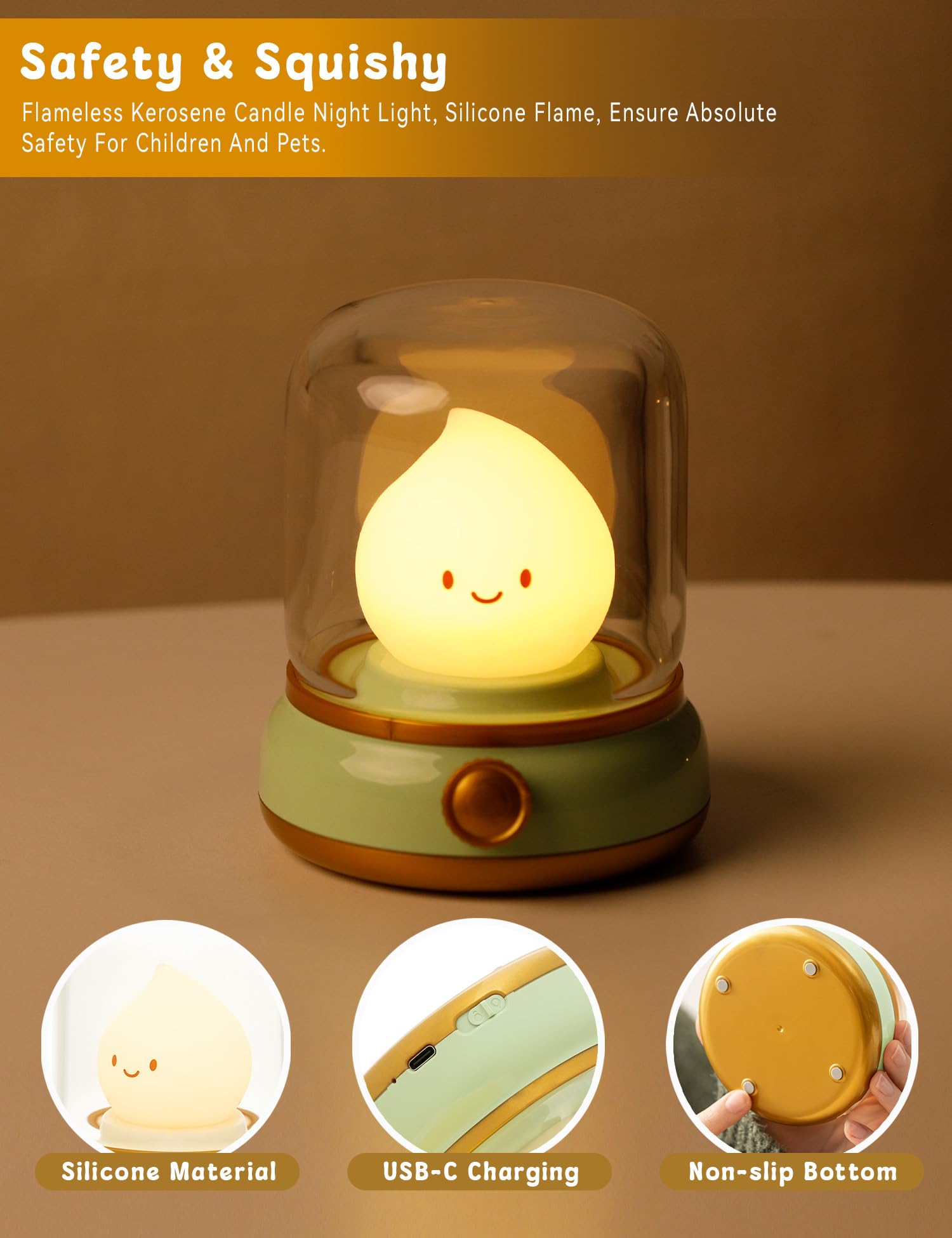 Wanidea Cute Chibi Flame Lamp, Anime Cozy Lights, Retro Rechargeable Night Light, Decor, Smoko Light, Cute Desk Accessories, Gif