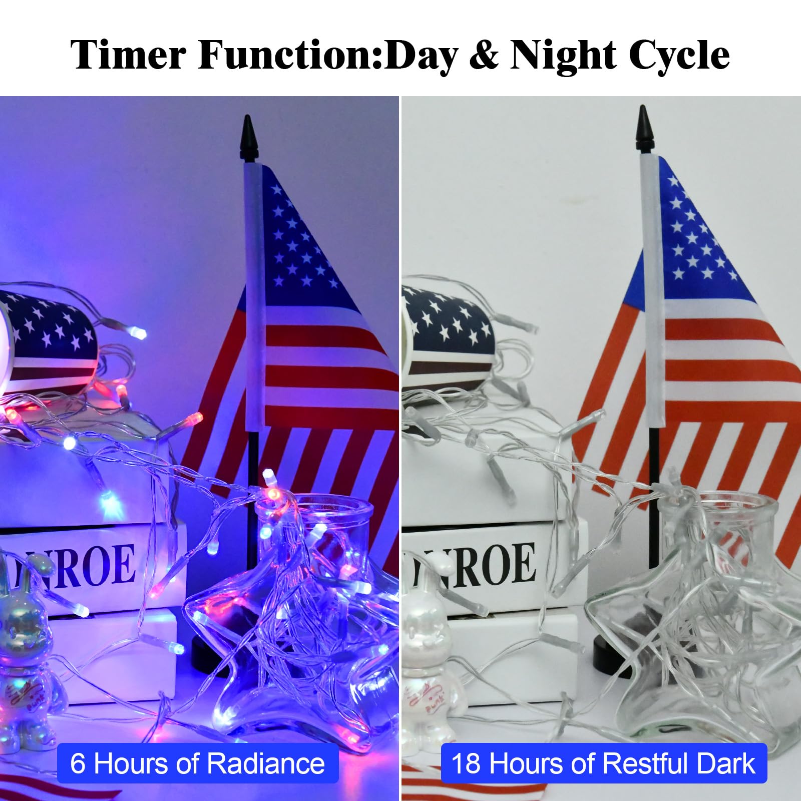 Cshare Red White And Blue Lights Battery Operated, 4Th Of July Lights With Timer Outdoor Waterproof 9.8Ft 30 Led For 4Th Of July