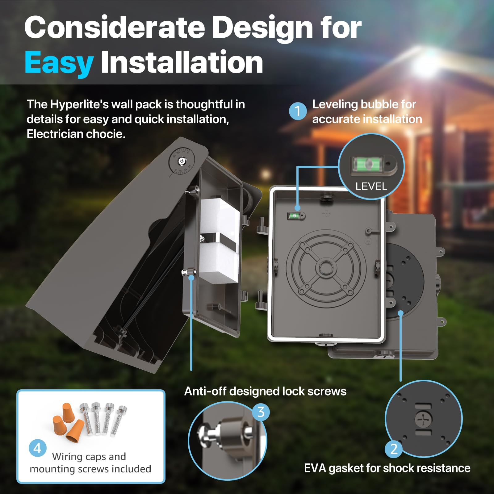 HYPERLITE LED Wall Pack Light - 40W, 5200lm, ETL Approved, IP65 Waterproof, Bronze, Aluminum, Full Cut-Off, Adjustable