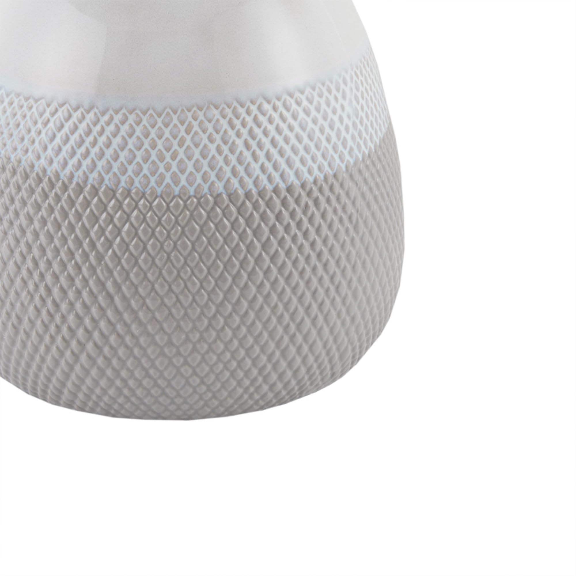 Ergode Ceramic Textured Table Lamp - Ivory/Grey Gradient Finish, Elegant Drum-Shaped White Shade, Versatile and Adaptable, Type A Light Bulb Included