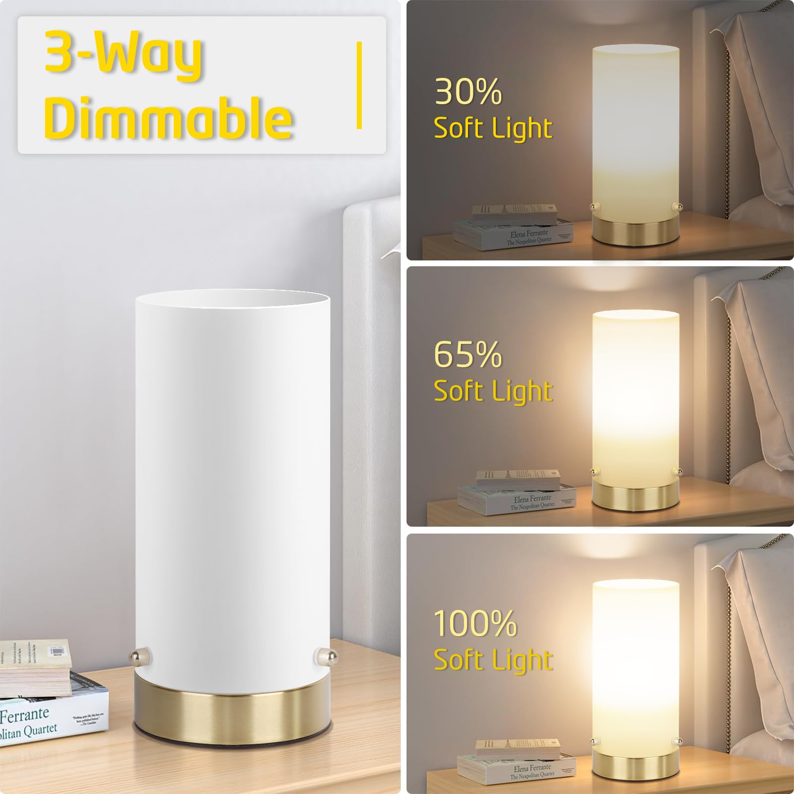 Kukobo Touch Control Table Lamp For Bedroom, 3 Way Dimmable Bedside Lamp For Nightstand, Modern Desk Lamp With Glass Lamp Shape,
