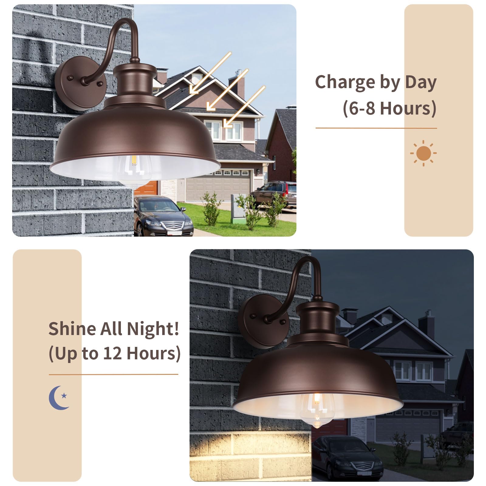 Diyel Solar Barn Light, Gooseneck Outdoor Wall Sconce, Metal, 1 Pack, Orb+White, Model RZSR007 OW