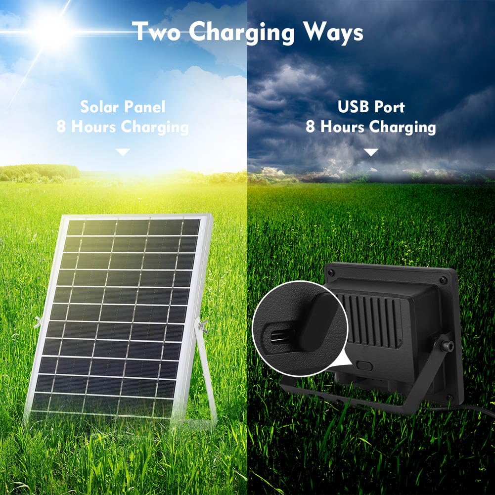 Solar Flood Lights Outdoor, 2024 Dusk To Dawn Ip67 Waterproof Usb And Solar Powered Security Yard Barn Sign Shed Garage Light Wi