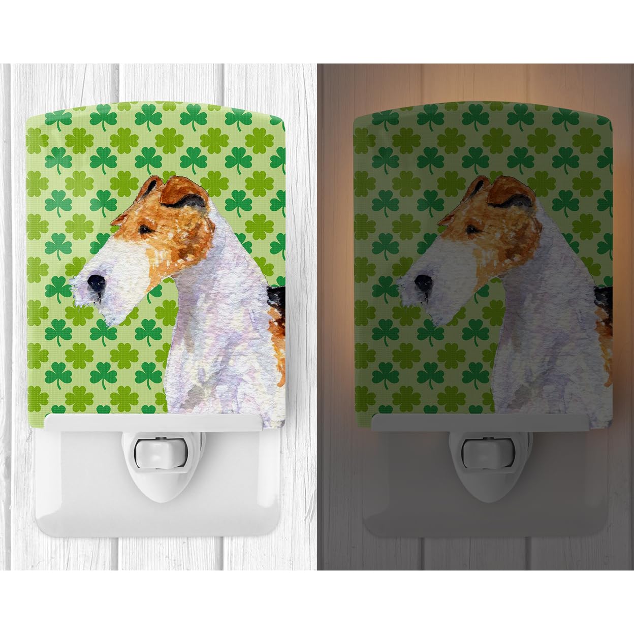 Carolines Treasures Ceramic Night Light, Fox Terrier St. Patricks Day Design, 6x4x3 inches, Multicolor, Model SS4409CNL