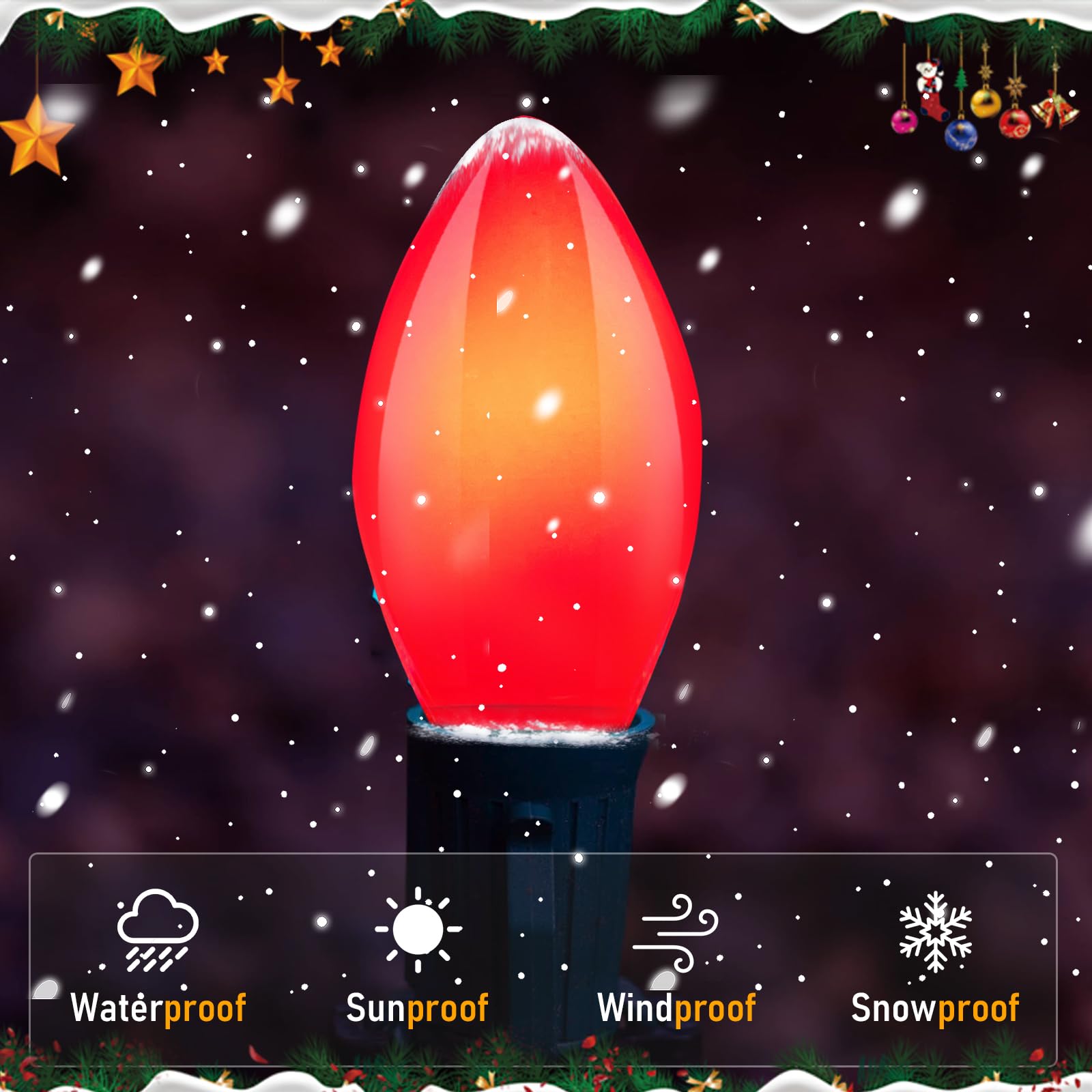Doratale 25 Pack C7 Red Christmas Light Bulbs, 5W Incandescent, Ceramic Opaque for Indoor/Outdoor Decoration