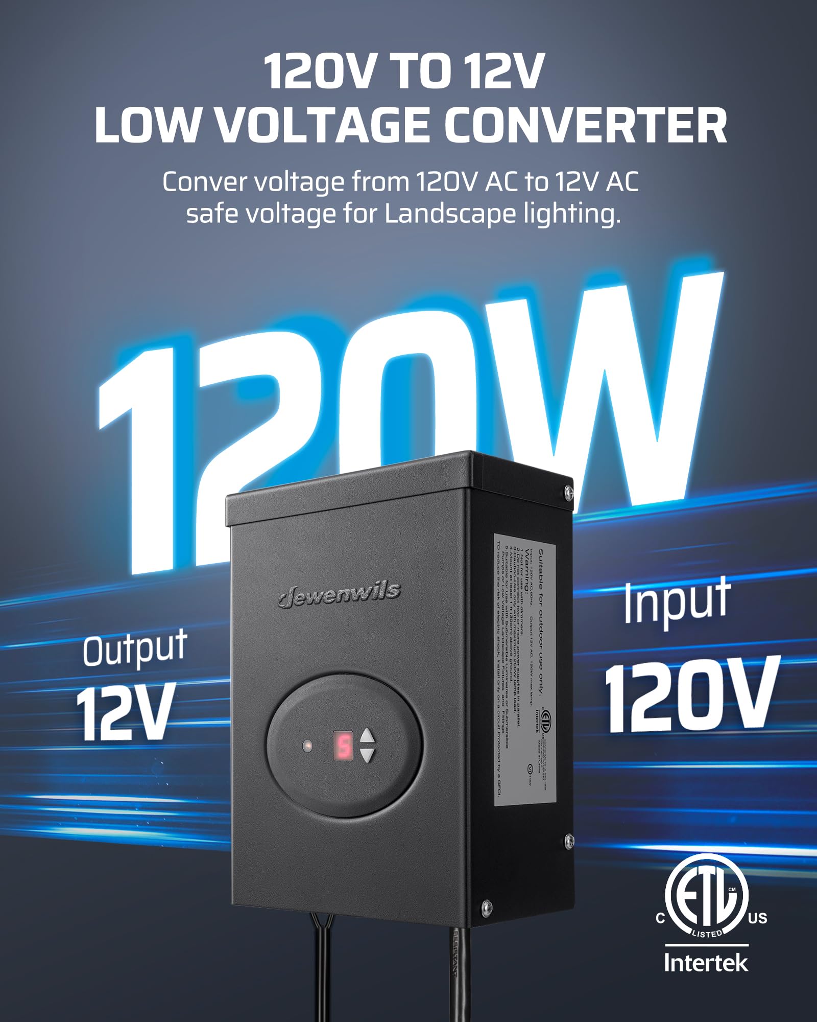 Dewenwils 120W Low Voltage Landscape Transformer, Outdoor Transformer With Timer And Photocell Sensor, 120V Ac To 12V Ac, Weatherproof, For Led Lighting, Spotlight, Pathway Light, Etl Listed