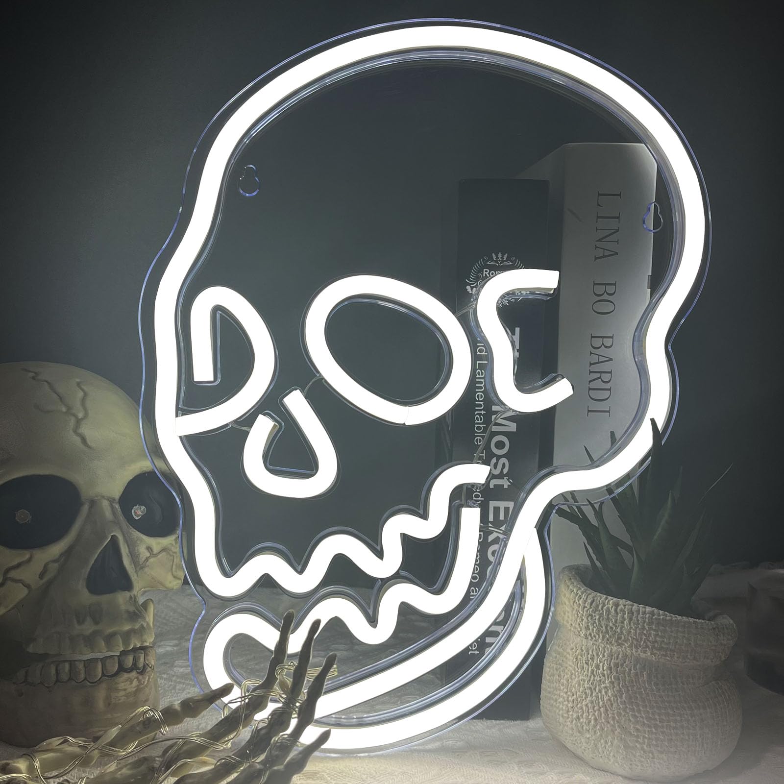 BerniceKelly Halloween Skull Neon Sign, White LED Acrylic Wall Light, Model ZXJ-96
