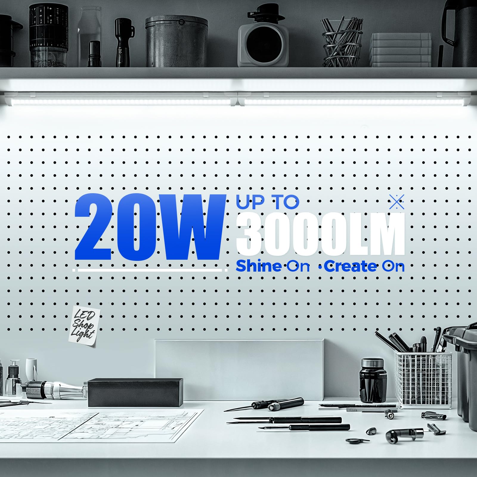 Barrina Led Shop Light 2Ft, 20W 3000Lm 6500K, T8 Led Light Fixture, Clear Cover, Ceiling And Utility Linkable Tube Lights For Ro