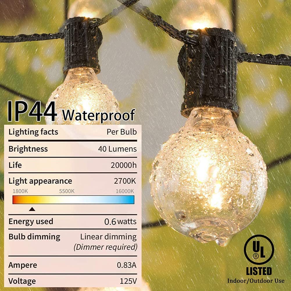 GOOTHY G40 LED Outdoor String Lights, 50Ft, Black, Waterproof with 52 Shatterproof Globe Bulbs for Patio, Cafe, and Commercial Decor