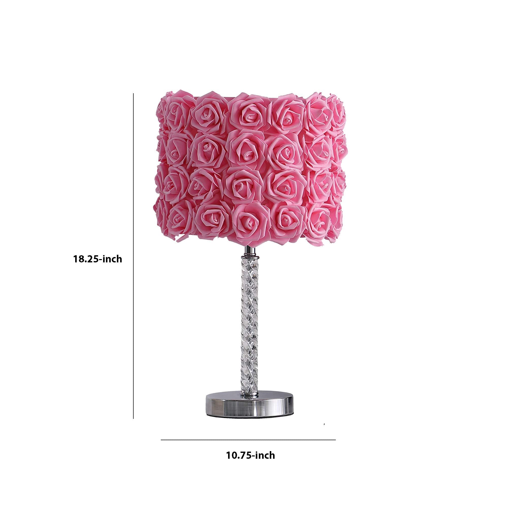 Benzara Bloom Roses Drum Shade Table Lamp, Twisted Acrylic Base, Pink, Model BM231814