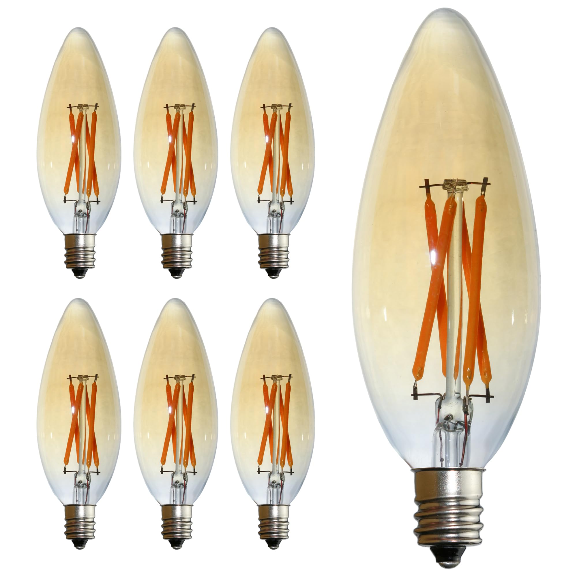 Fannis 6 Pack C32 Candle Shape Led Bulb, 4W Equals 40W, E12 Base Edison Bulb, Warm Light, Amber Glass Light Bulb For Pendant Cha