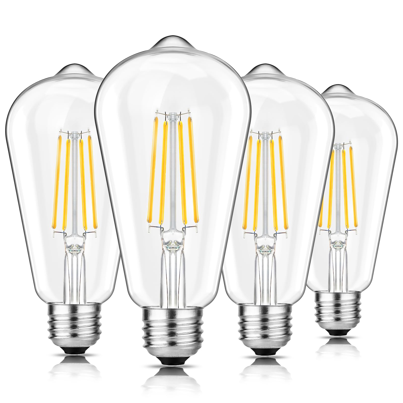 Svater 4-Pack Vintage Led Edison Bulbs 60W Equivalent, 6W St58 2700K Warm White Antique Led Filament Bulbs, E26 Medium Base, Cle