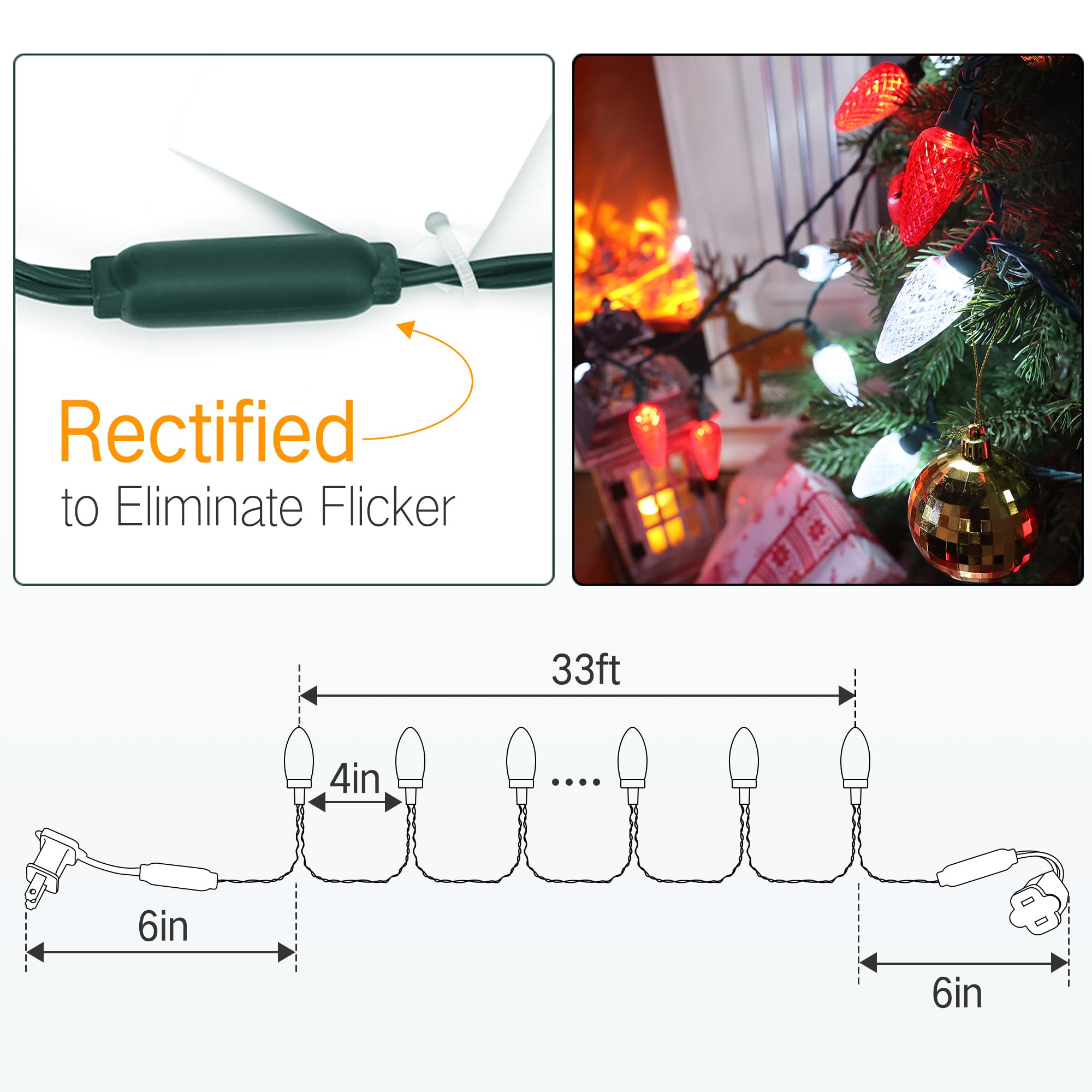 Brizled C9 String Lights 33ft 50 LED Red & Cool White Waterproof Indoor/Outdoor Christmas Lights Model I1-50-1-C9
