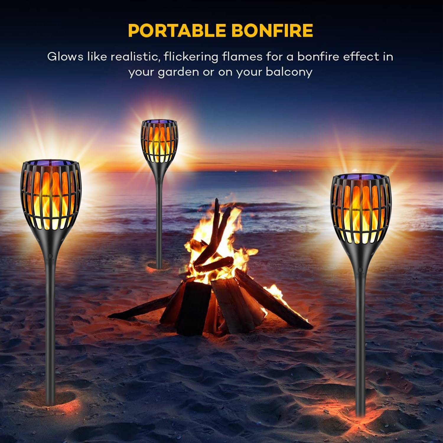 Fitybow Solar Torch Lights Outdoor Waterproof Dance Flame Decro Light 4 Pack